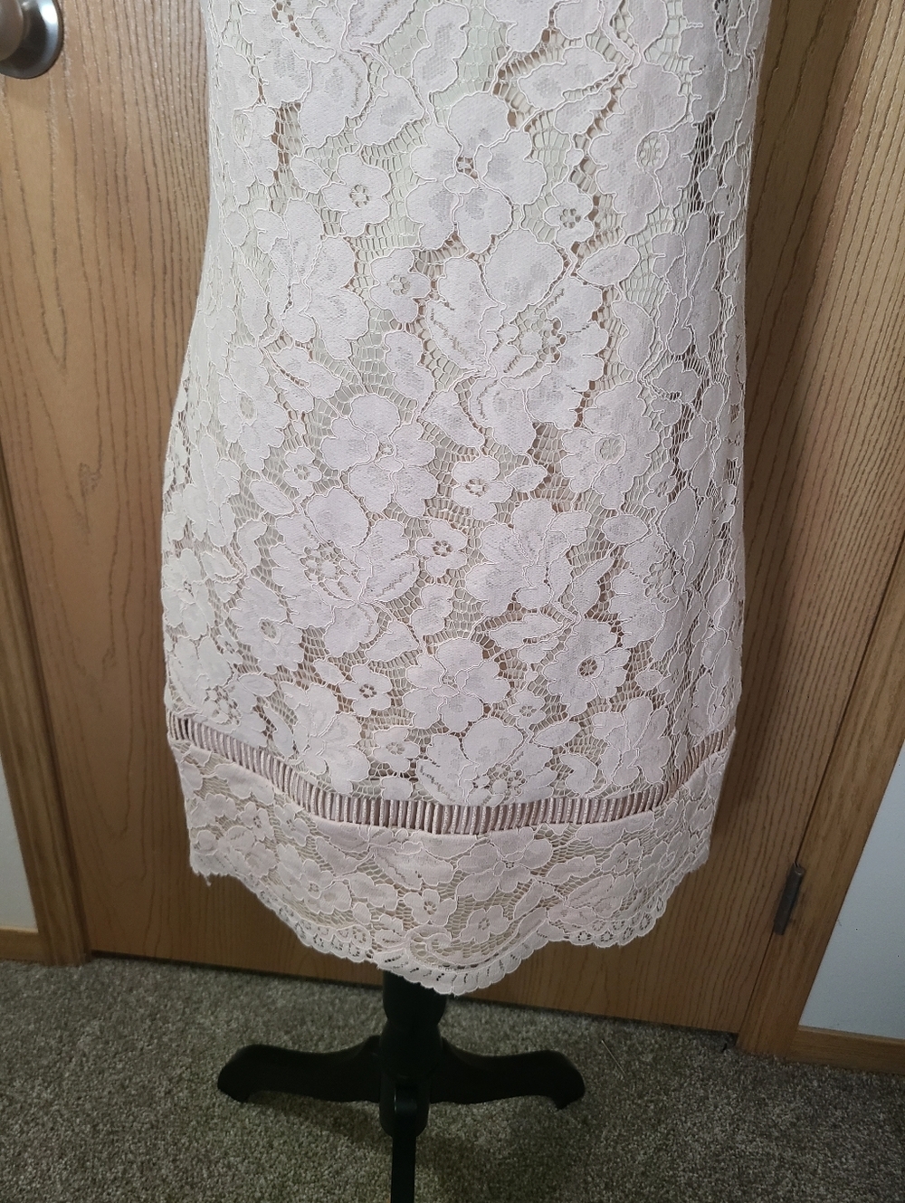 Vince Camuto Blush Nude Lace Cap Sleeve Scallop Hem Cocktail Wedding Guest Dress - Picture 3 of 5